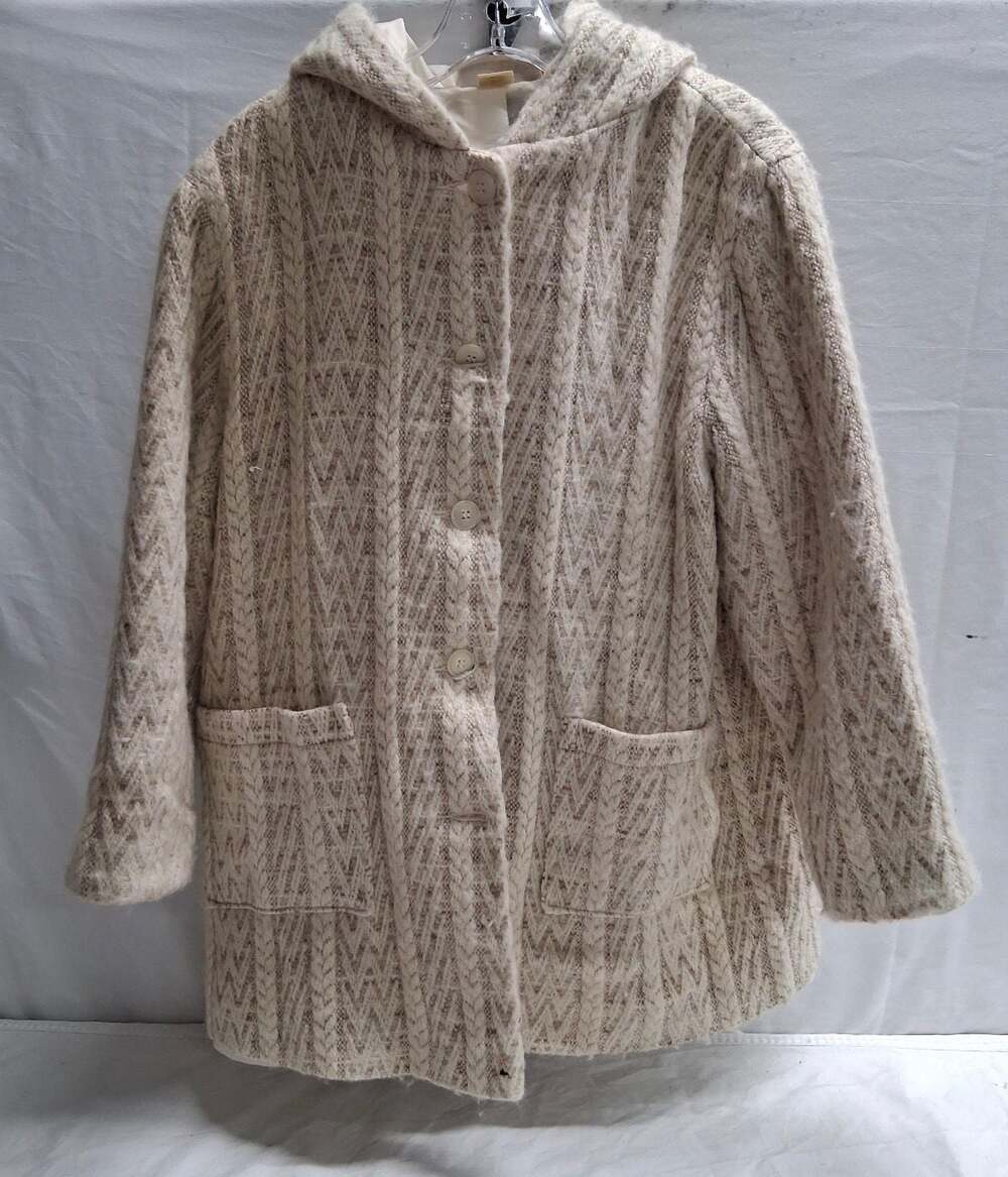 Boyne Valley Weavers Handcrafted Irish Wool Blend Hooded Cardigan Coat L